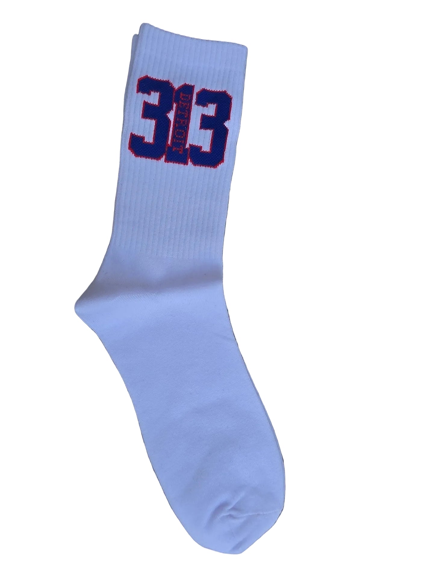 Detroit 313 socks (white with royal blue trimmed in red)