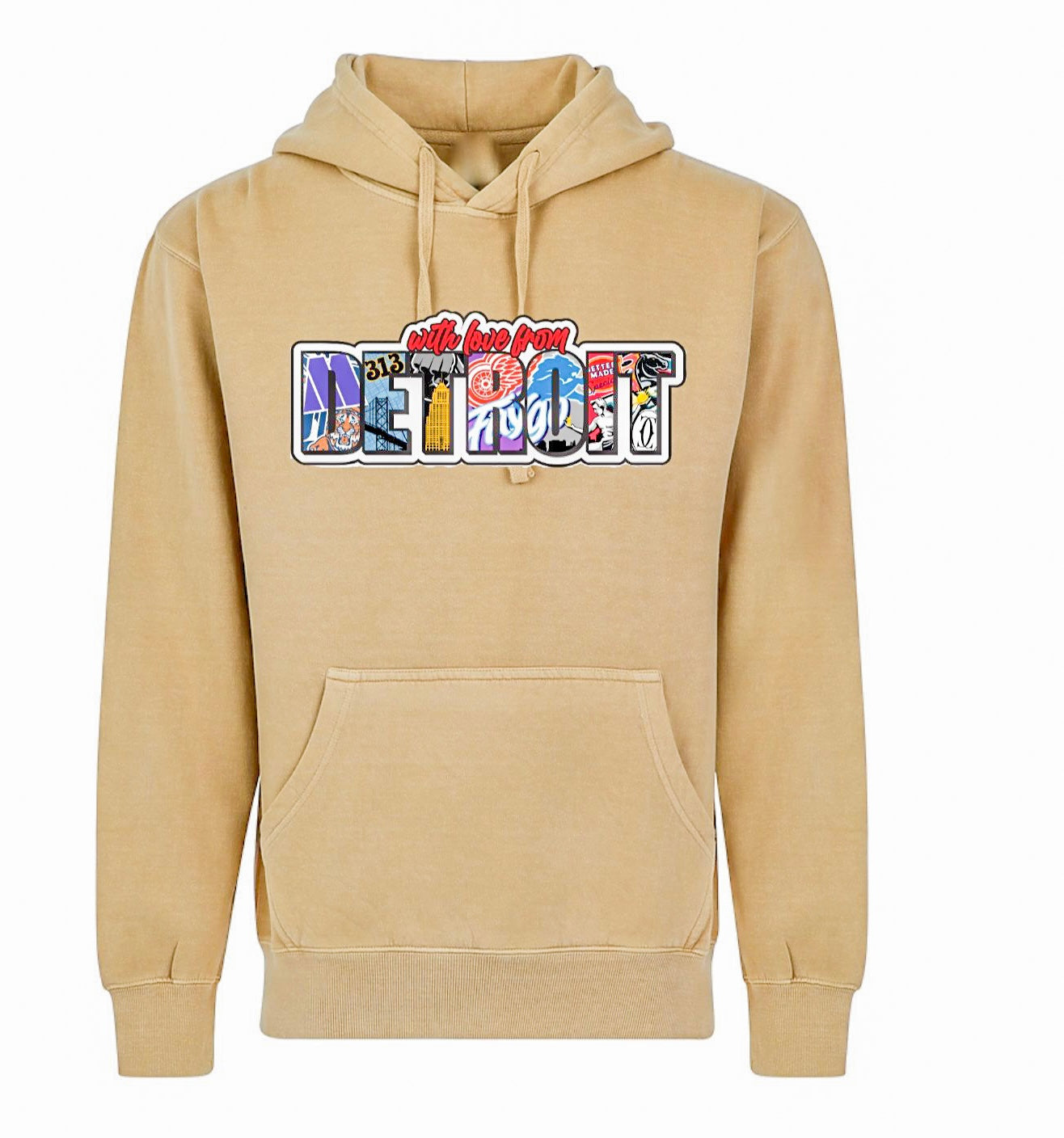 With Love From Detroit Patch Hoodie Vintage Tan