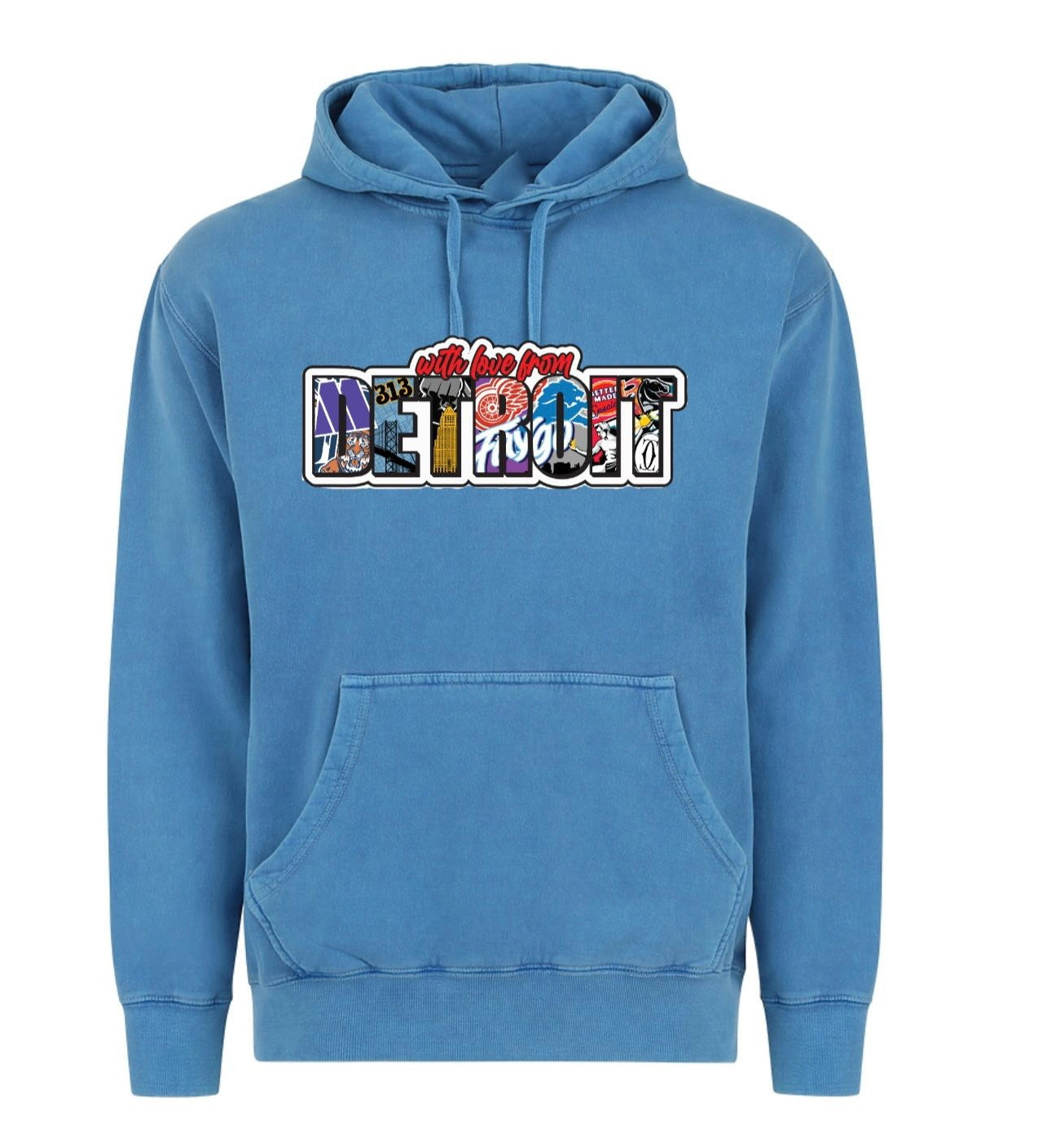 With Love From Detroit Patch Hoodie Vintage Blue