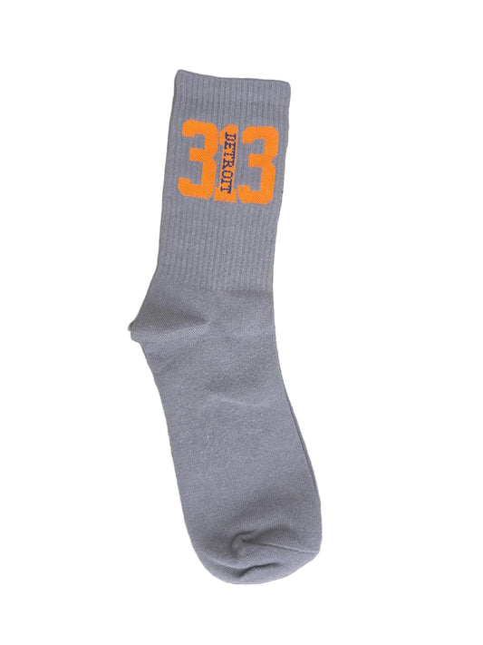Detroit 313 socks (gray, orange & navy blue)