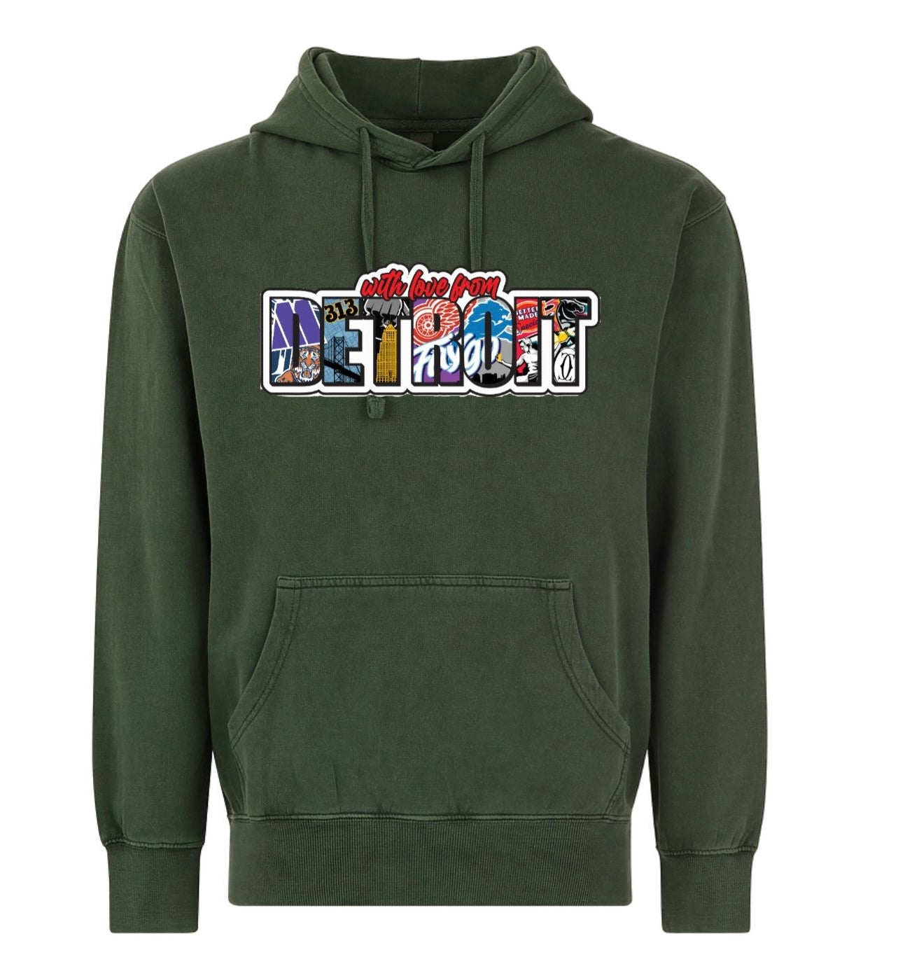 With Love From Detroit Patch Hoodie Vintage Green